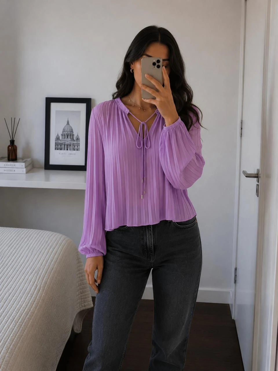 Blouse plissée lavande Mango